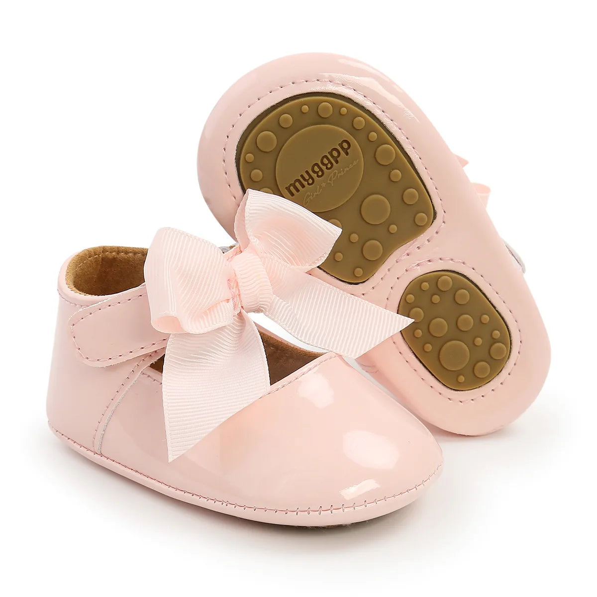 Baby Shoes Bowknot Rubber Sole Anti-Slip PU Ballet Slippers Baby Girl Dress Shoes First Walker Toddler Crib Shoes