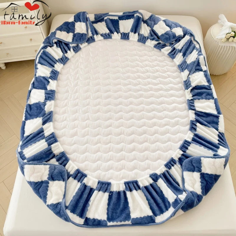 Arctic Velvet Mattress Cover Pad Checkerboard Series Soybean Antibacterial Cotton Fitted Sheet Double Bed Dust Mite Queen Size