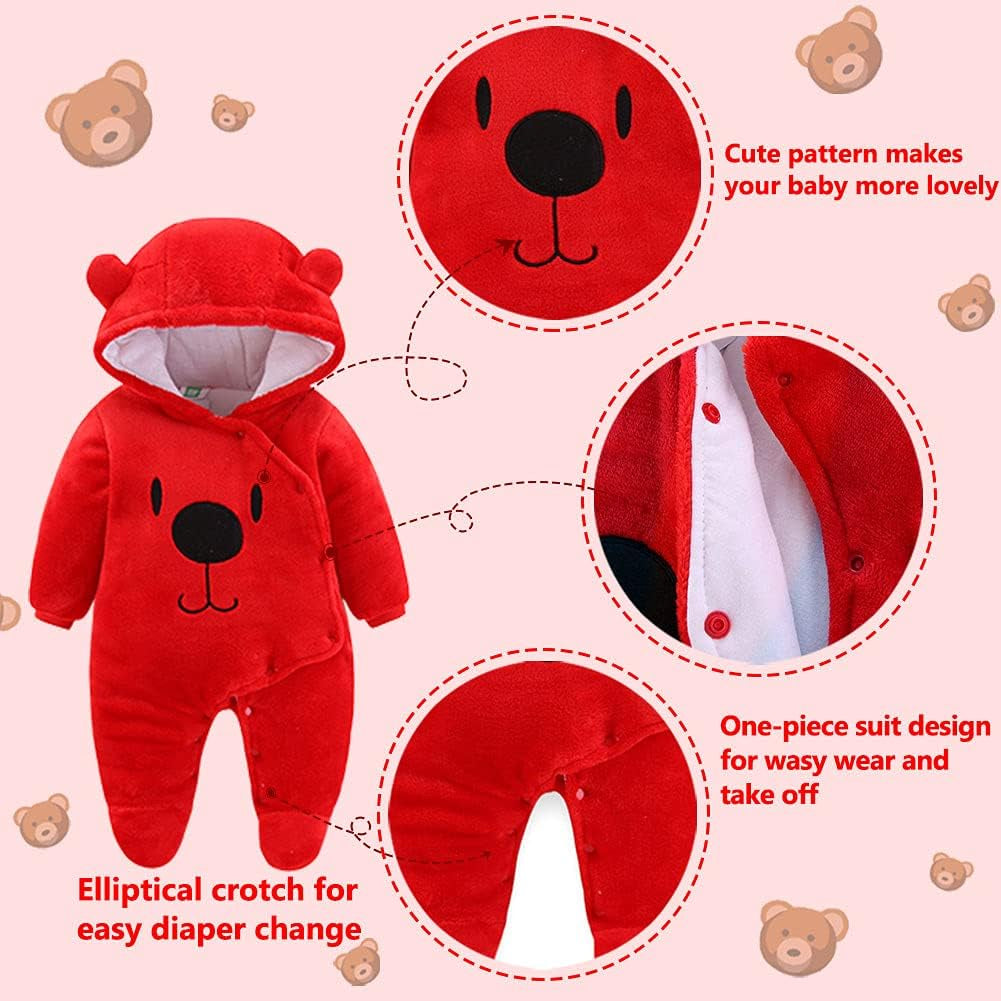 Baby Newborn Snowsuit Winter Hooded Footie Fleece Jumpsuit for Infant Girls Boys