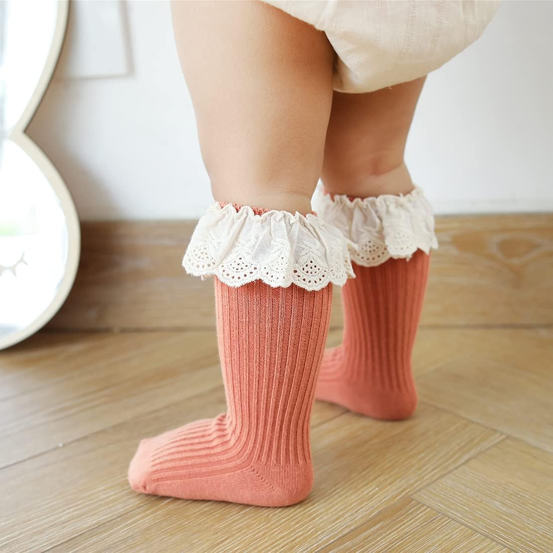 Infant Frilly Baby Girls Knee High Socks Newborn Thigh Lace Ruffle Long Socks Toddler Tights Stockings 6-12 Months