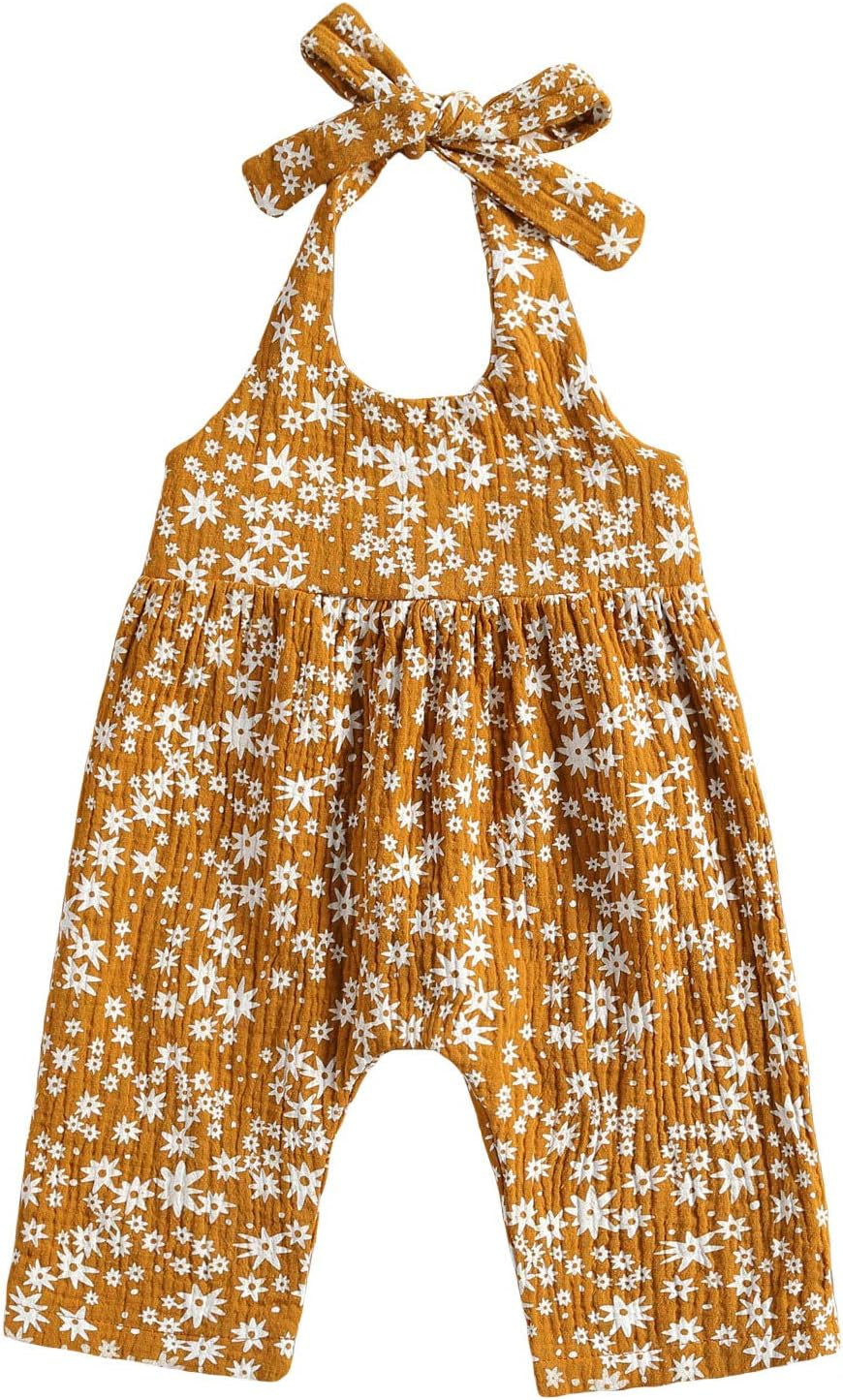 Baby Girls Daisy Playsuits Bodysuit+Headband Print Halter Romper Floral Jumpsuit Infant Onesie Summer Clothes