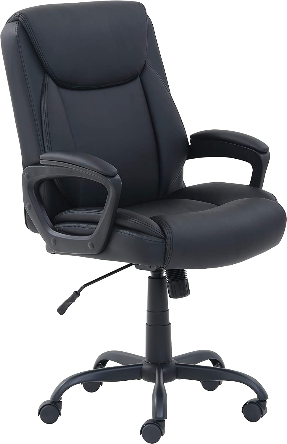 Classic Puresoft PU Padded Mid-Back Office Computer Desk Chair with Armrest, 26"D X 23.75"W X 42"H, Black