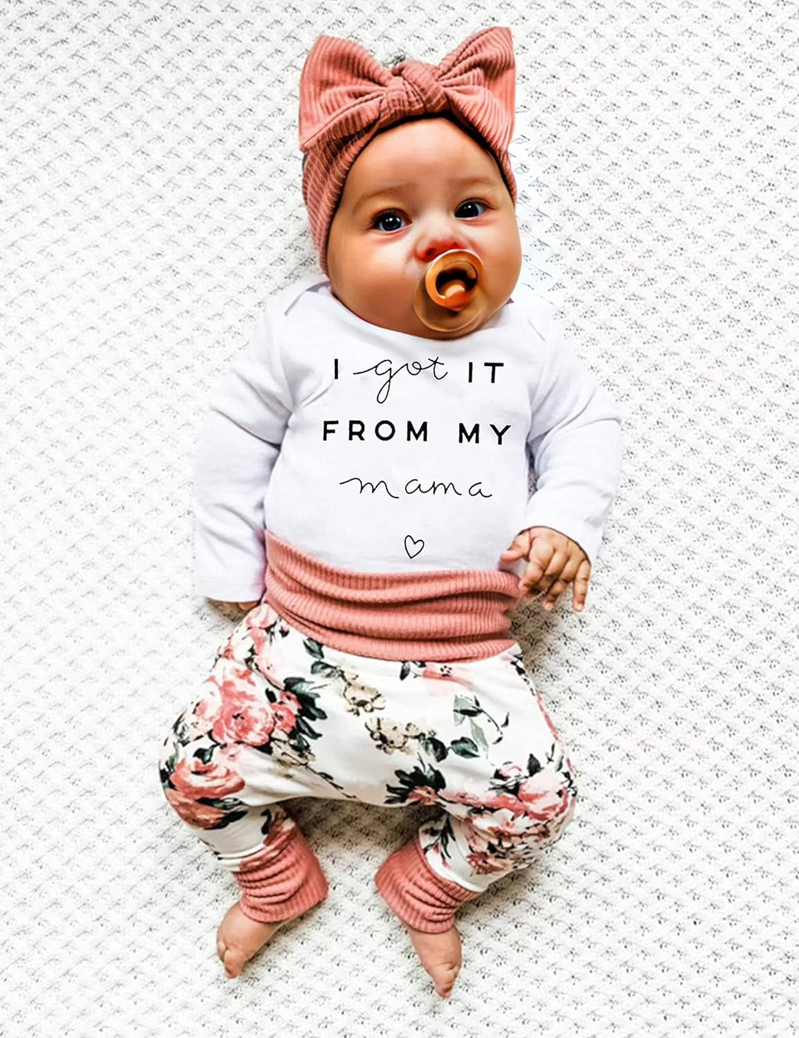 Baby Girl Clothes, Newborn Girl Letter Print Romper Tops +Cute Pants +Hat +Headband 4PCS Spring Summer Outfits Set