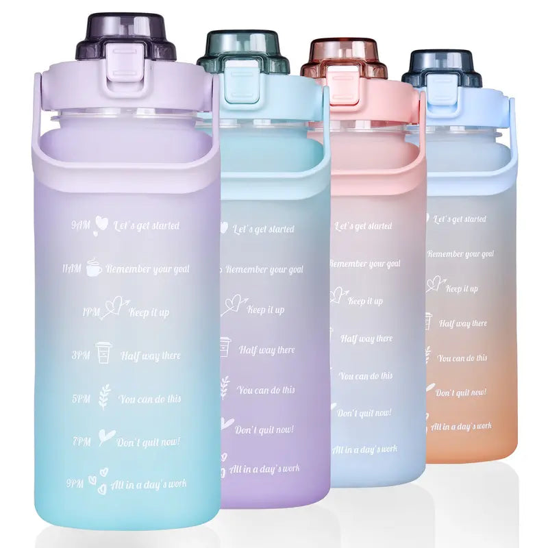 Half Gallon 64 OZ Motivational Water Bottle with Straw and Time Marker BPA Free Drinkware Lid