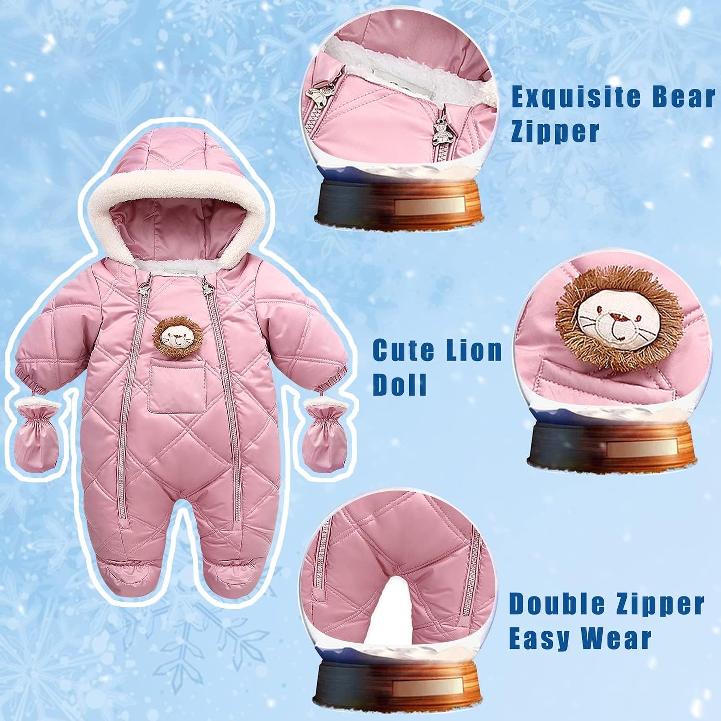 Infant Baby Winter Snowsuit Coat Romper Hooded Footie Outwear Warm Jumpsuit Bodysuit for Girl Boy 6-24 Months