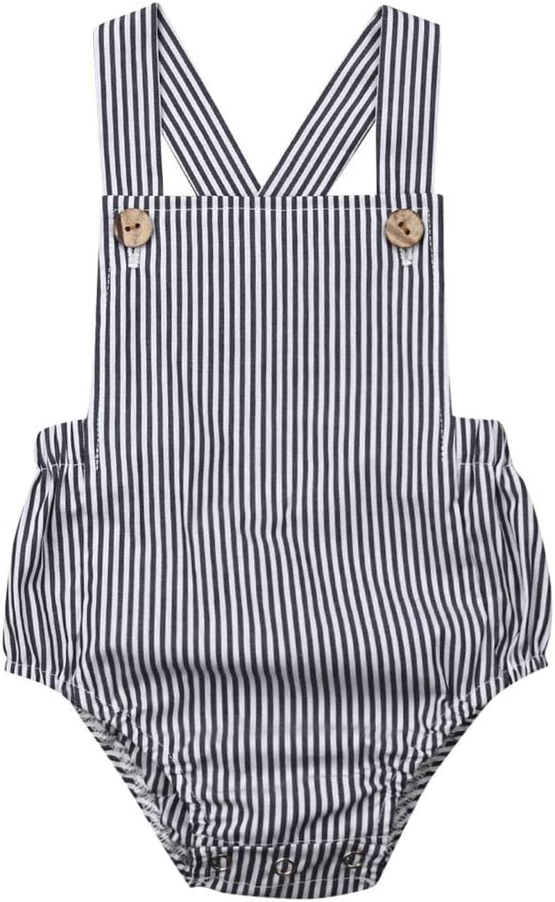 Newborn Baby Summer Romper Unisex Solid Color Button Jumpsuit Sleeveless Backless Overalls Outfits 1Pcs