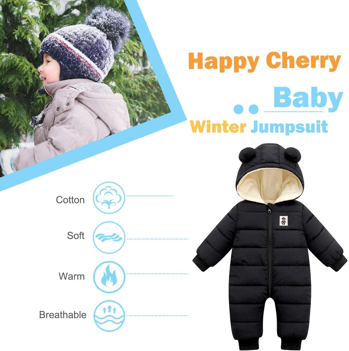 Baby Snowsuit Winter Coat Warm Hoodie Romper Puffer Jacket