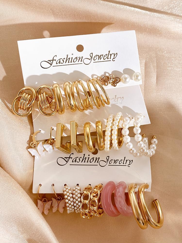 45 Pairs Gold Hoop Earrings for Girls Women, Chunky Twisted Small Big Hoops Earring Packs Set, Earrings for Women Multipack, Fashion Trendy Earrings Jewelry for Birthday Party Christmas Gift