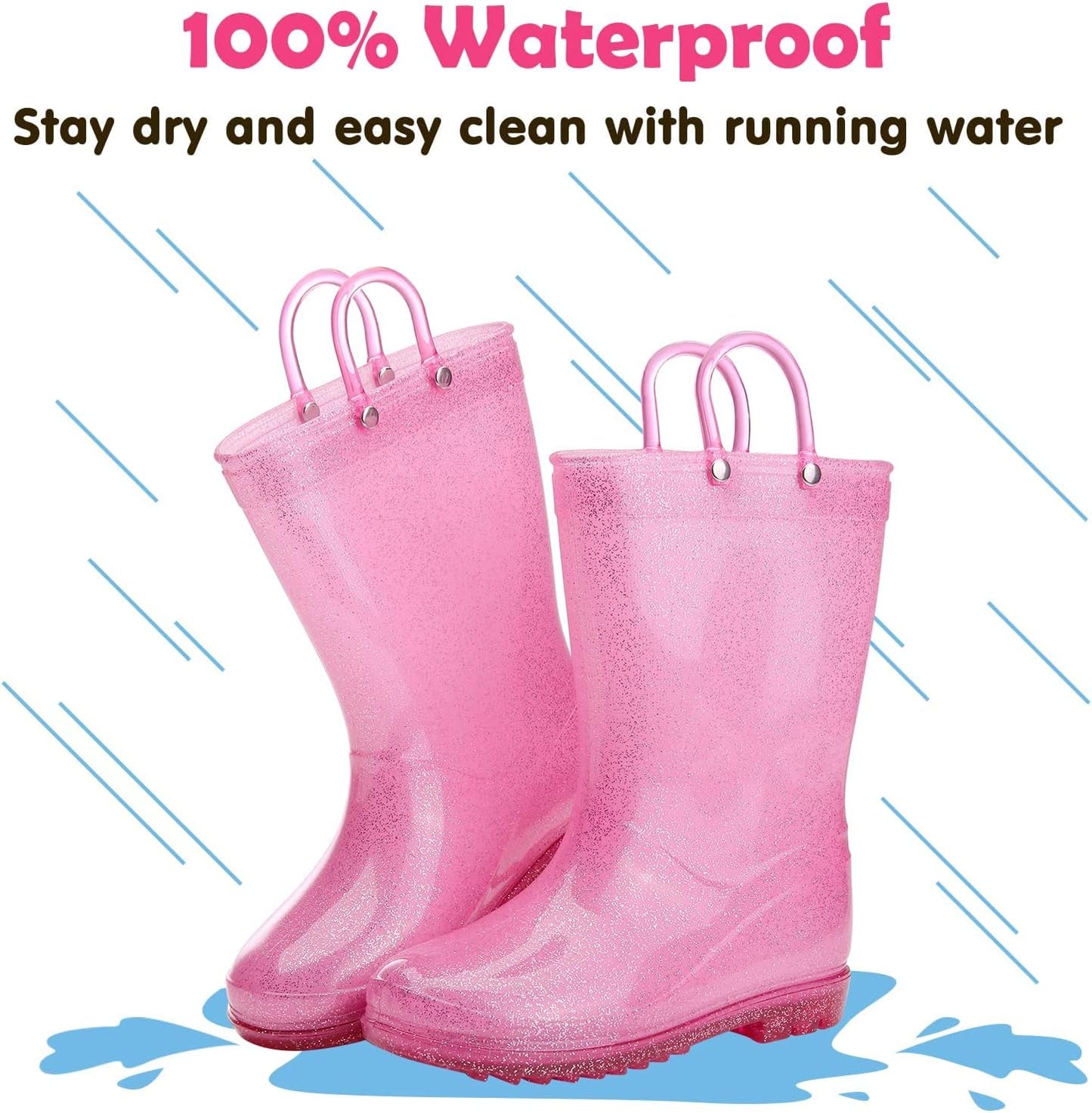 Kids Rain Boots for Boys Girls Waterproof Toddler Rain Boots with Easy-On Handles