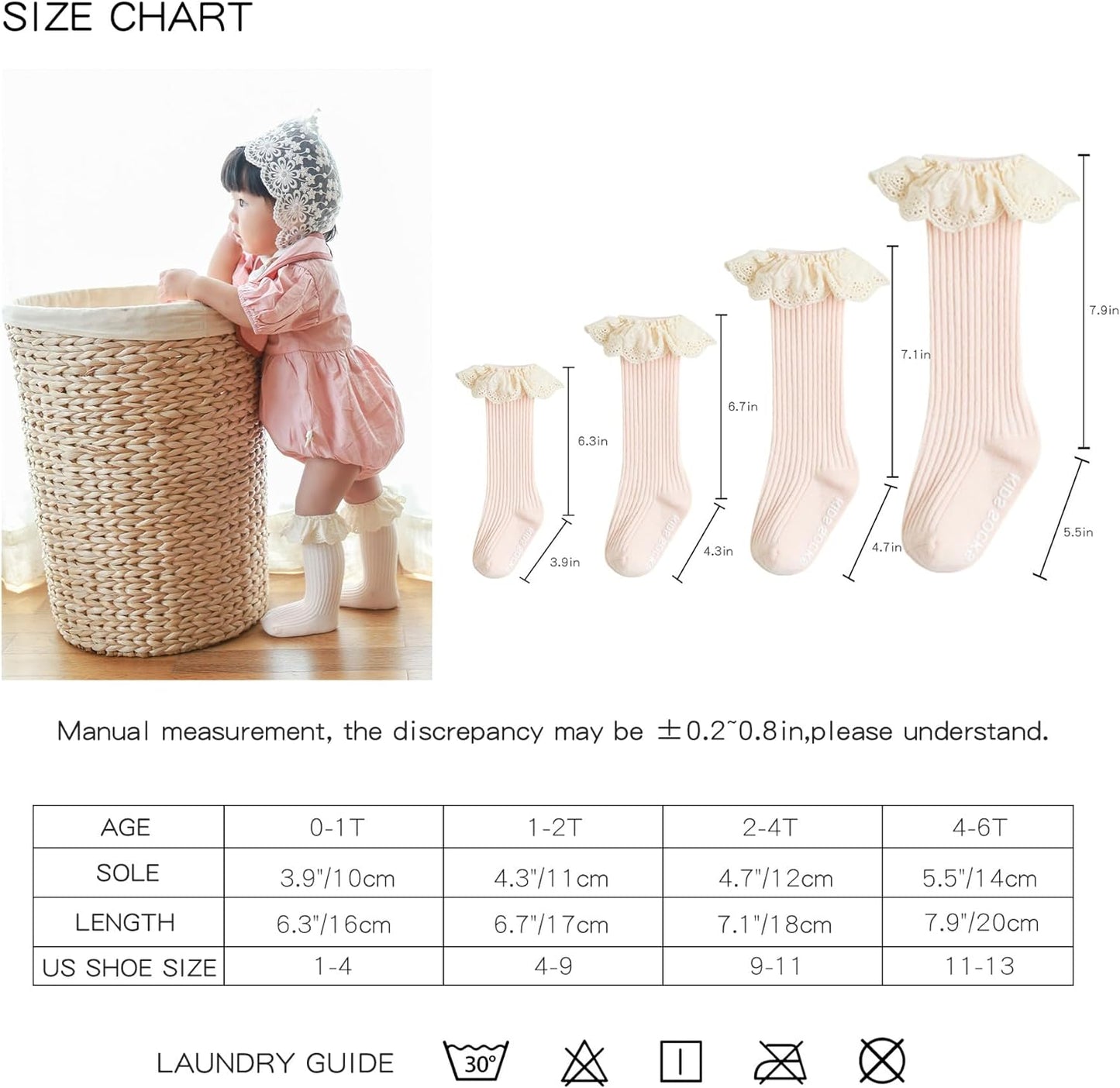 Infant Frilly Baby Girls Knee High Socks Newborn Thigh Lace Ruffle Long Socks Toddler Tights Stockings 6-12 Months