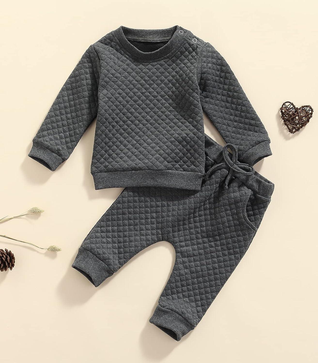 Newborn Baby Boy Girl Clothes Gender Neutral Sweatsuit Unisex Solid Outfit Long Sleeve Warm Pullover Pant Set