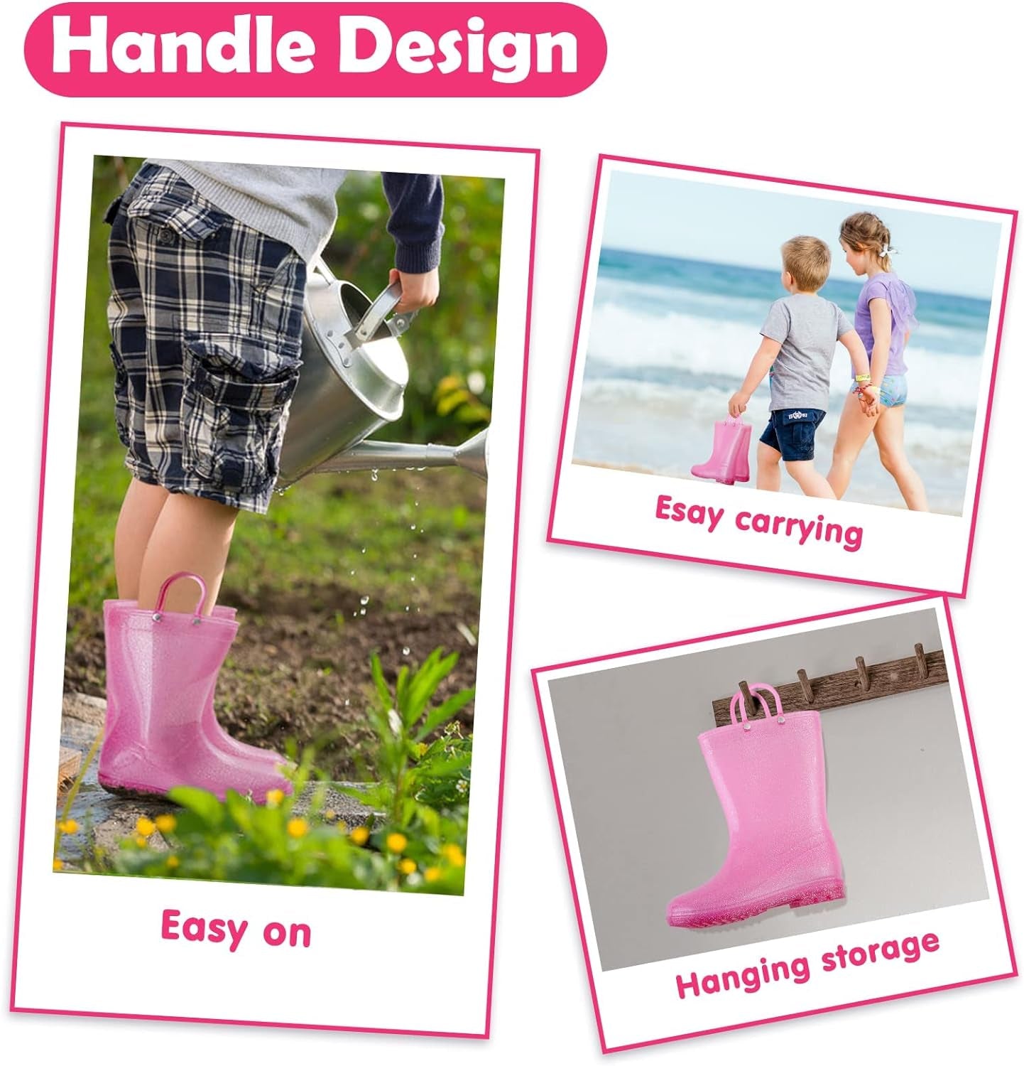 Kids Rain Boots for Boys Girls Waterproof Toddler Rain Boots with Easy-On Handles