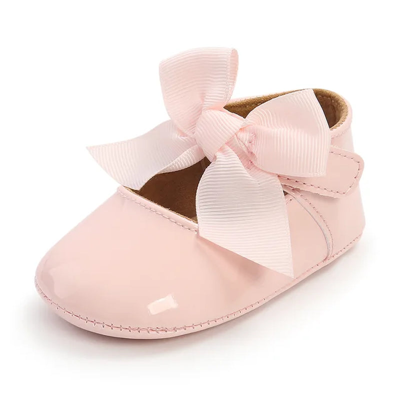 Baby Shoes Bowknot Rubber Sole Anti-Slip PU Ballet Slippers Baby Girl Dress Shoes First Walker Toddler Crib Shoes