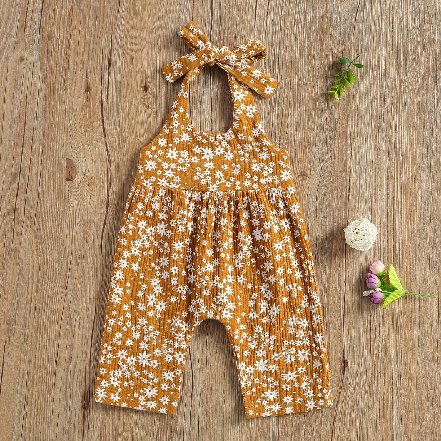 Baby Girls Daisy Playsuits Bodysuit+Headband Print Halter Romper Floral Jumpsuit Infant Onesie Summer Clothes