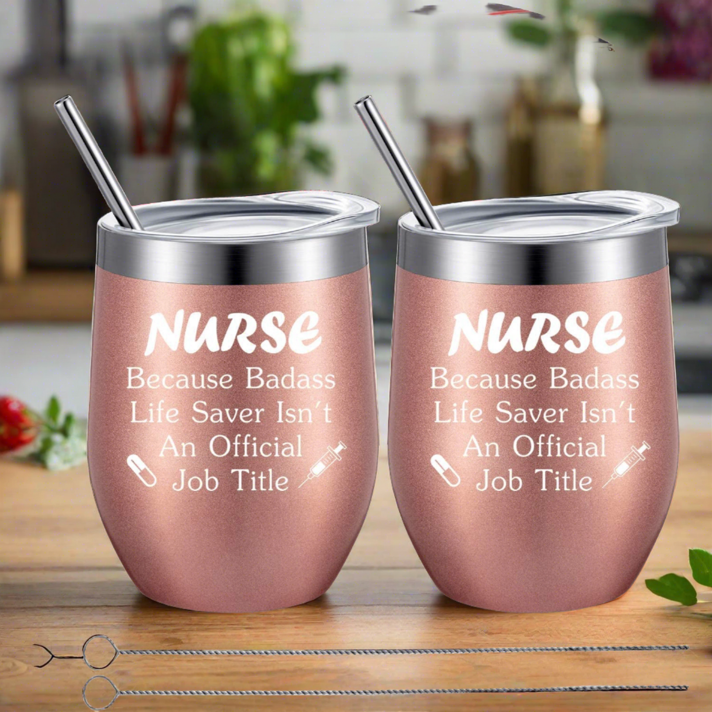 2 Pieces Nurse Gifts for Women 12 Oz Coffee Tumbler Nurse Appreciation Nursing Graduation Funny Present with Straw and Brush for Nurse Practitioner, Nurse Student (Rose Gold)