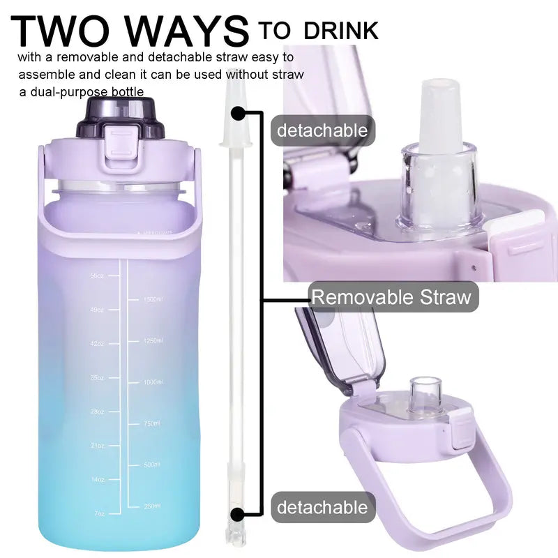 Half Gallon 64 OZ Motivational Water Bottle with Straw and Time Marker BPA Free Drinkware Lid