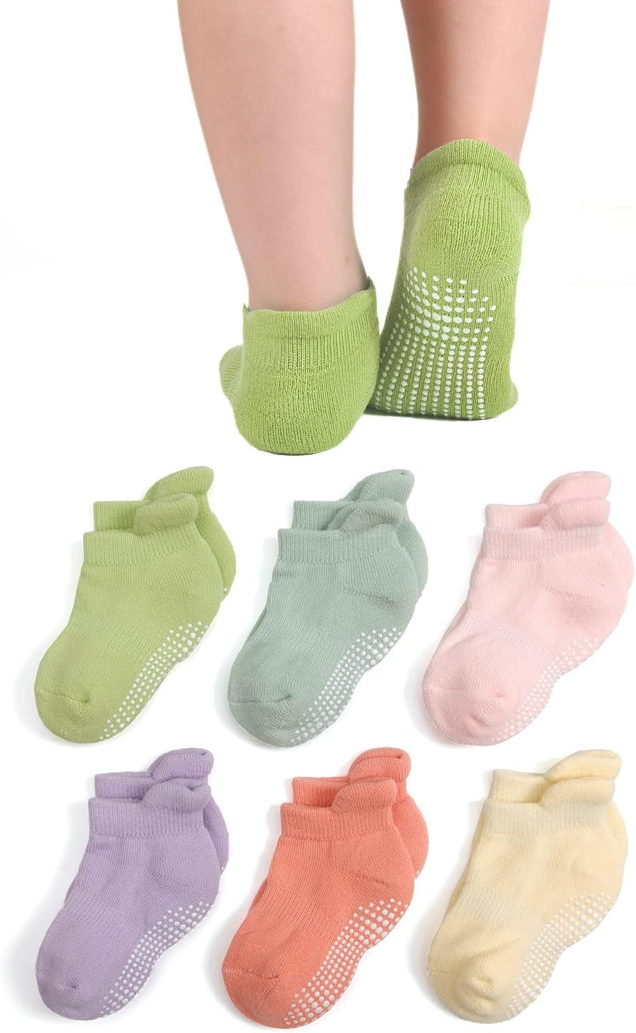 Baby Socks Toddler Non-Slip Socks Thick Cotton Ankle Socks with Grips Kids Boys Girls 6/12 Pack