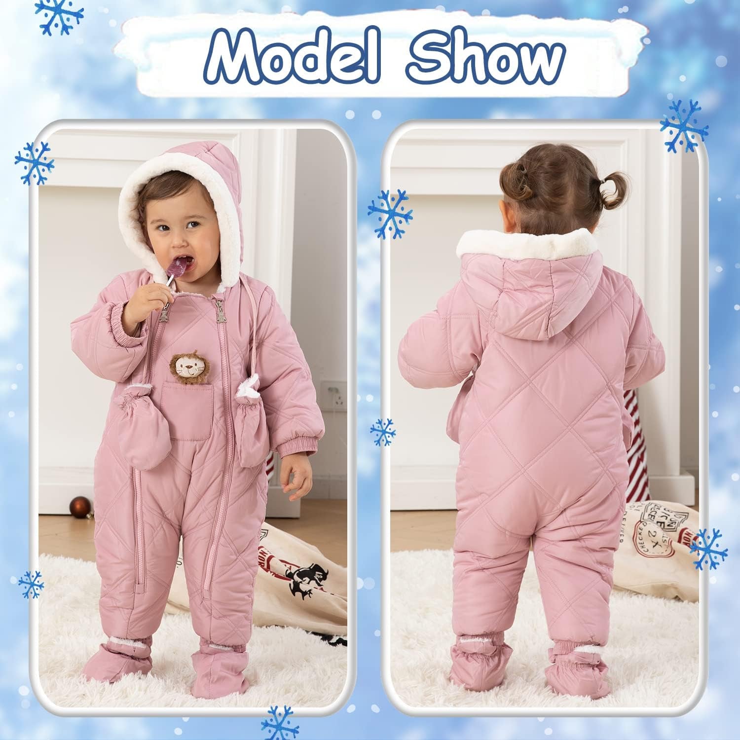 Infant Baby Winter Snowsuit Coat Romper Hooded Footie Outwear Warm Jumpsuit Bodysuit for Girl Boy 6-24 Months