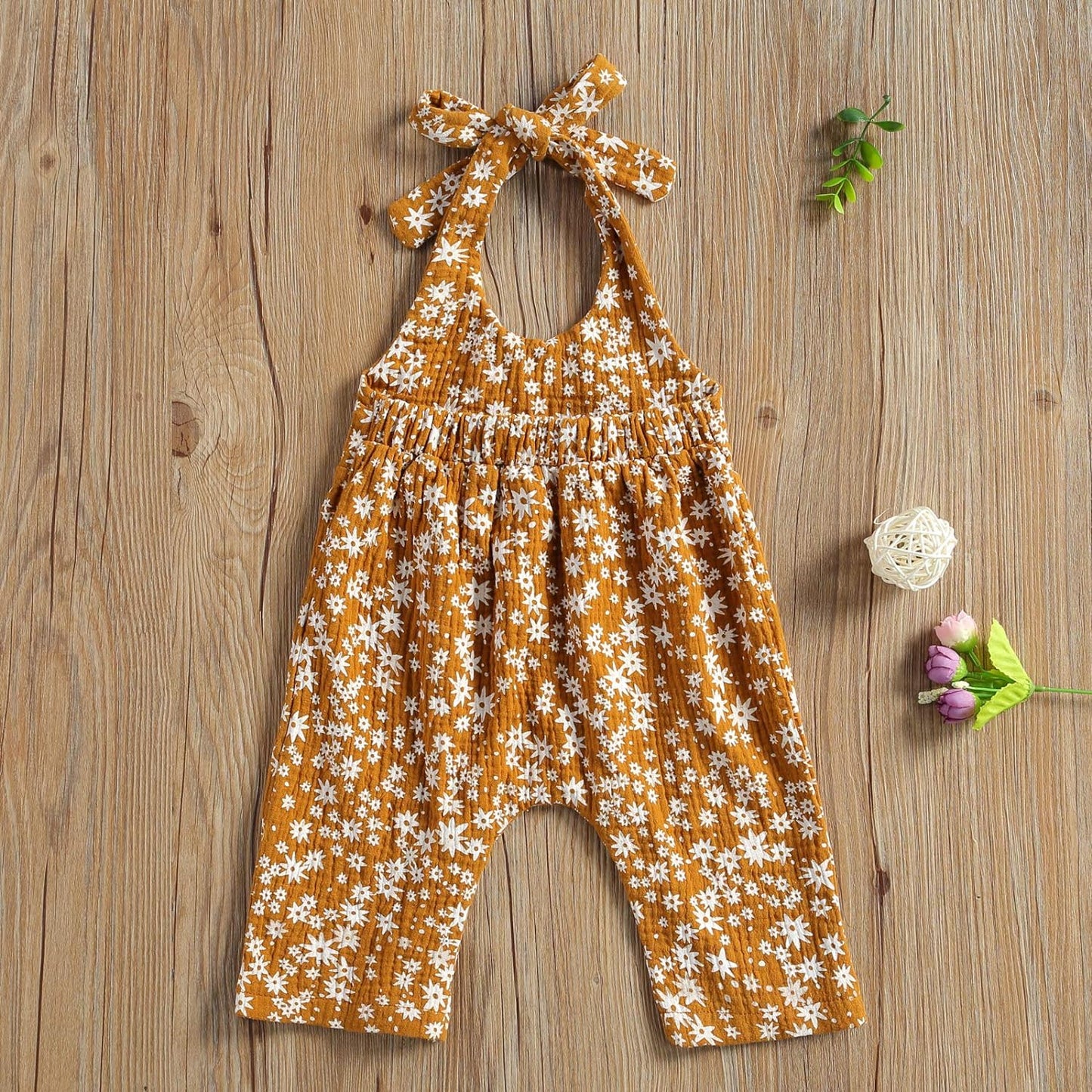 Baby Girls Daisy Playsuits Bodysuit+Headband Print Halter Romper Floral Jumpsuit Infant Onesie Summer Clothes