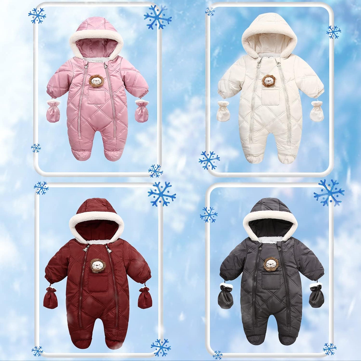 Infant Baby Winter Snowsuit Coat Romper Hooded Footie Outwear Warm Jumpsuit Bodysuit for Girl Boy 6-24 Months