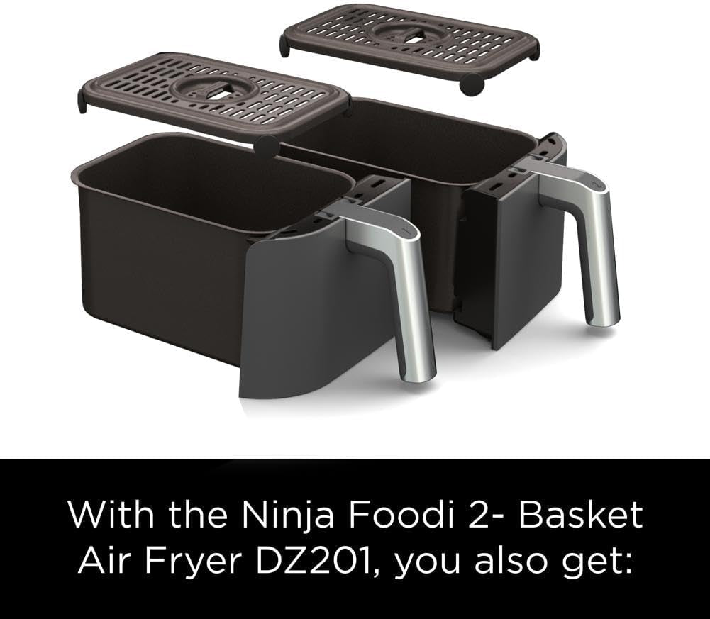 DZ201 Foodi 8 Quart 6-In-1 Dualzone 2-Basket Air Fryer with 2 Independent Frying Baskets, Match Cook & Smart Finish to Roast, Broil, Dehydrate & More for Quick, Easy Meals, Grey