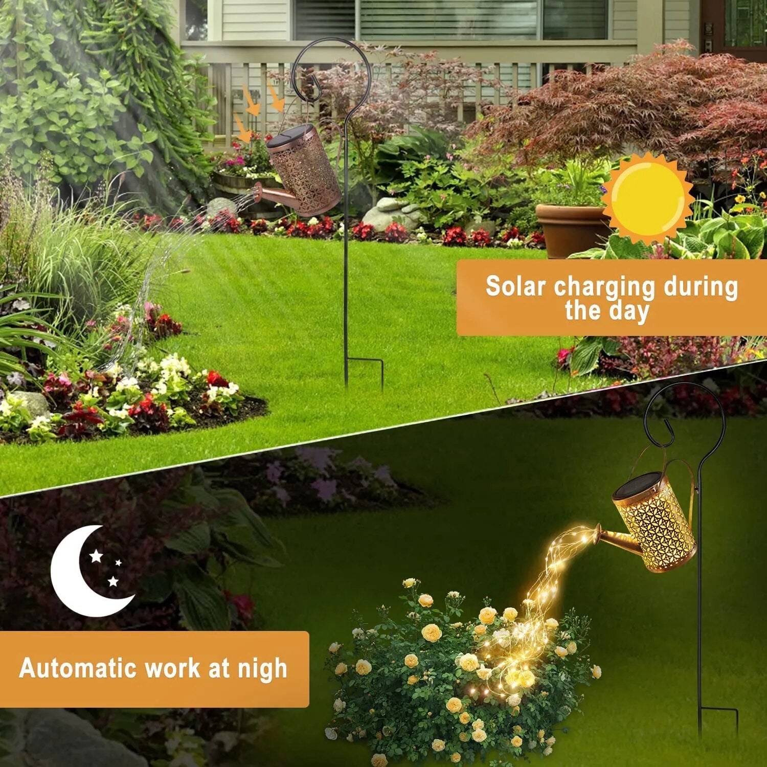 Solar Watering Can with Cascading Light Water Can Solar Lights Garden Decorative Solar Waterfall Lights Waterproof Hanging Light