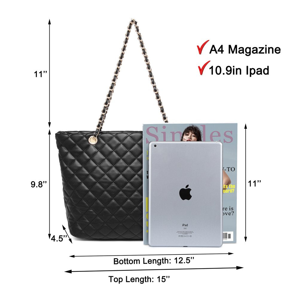 Poppy Quilted Women Handbags Purses Leather Tote Bag Satchel Wallet Set 2Pcs Chain Strap Shoulder Bag Classic