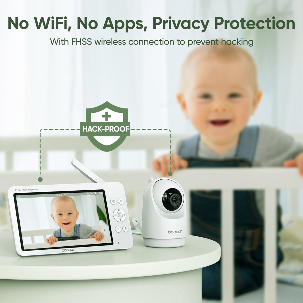 720P HD Video Baby Monitor with Camera and Audio 7-Inch Screen Secure from Hacking No Wi-Fi