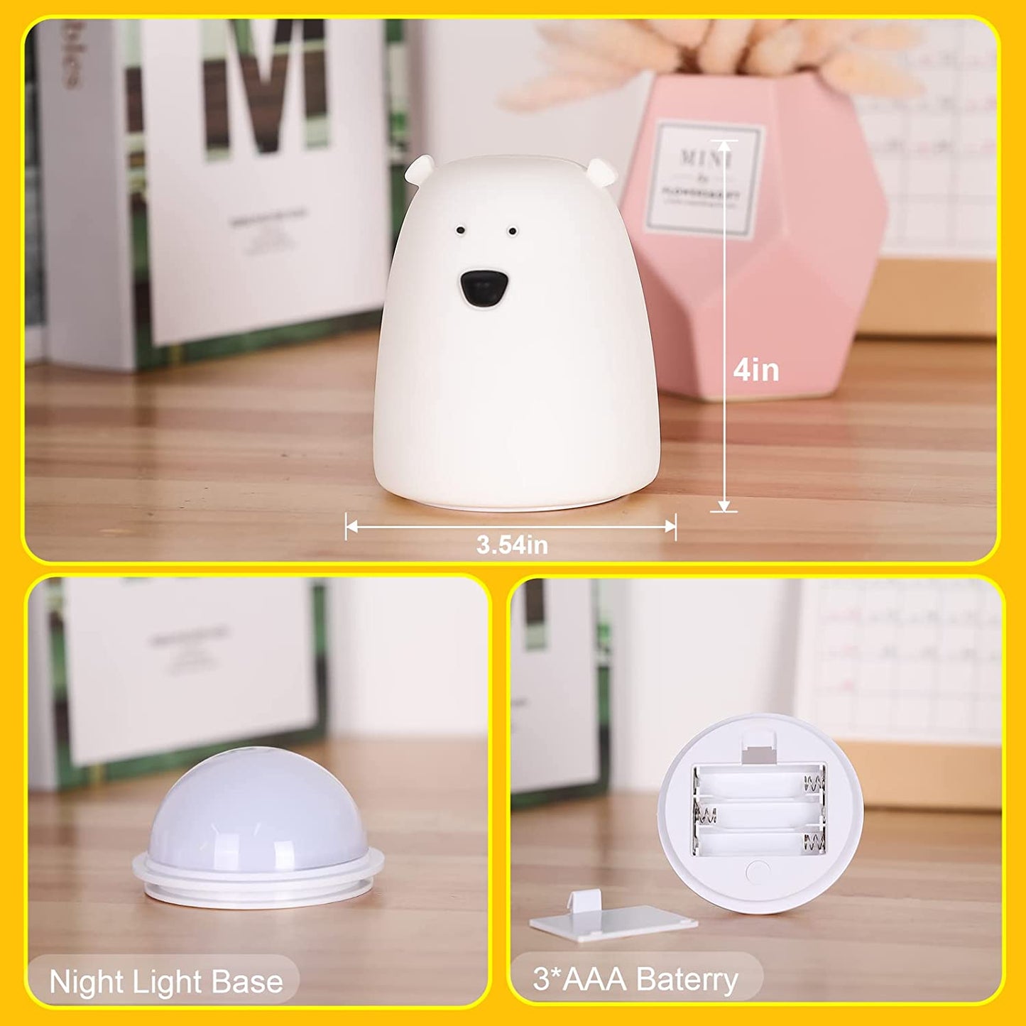 Night Light for Kids, Cute Night Lamp Battery Powered Night Light for Kids Silicone Soft LED Nightlights, Baby Nursery Squishy Light Birthday Gifts for Girls and Boys(Little Bear)