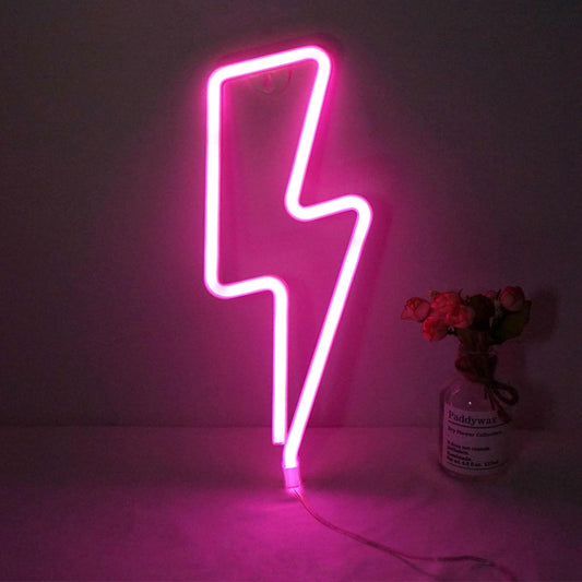 Lightning Neon Sign, Battery or USB Powered LED Night Light for Kids Room, Pink Bedroom Wall Decor for Festival, Party Decorations