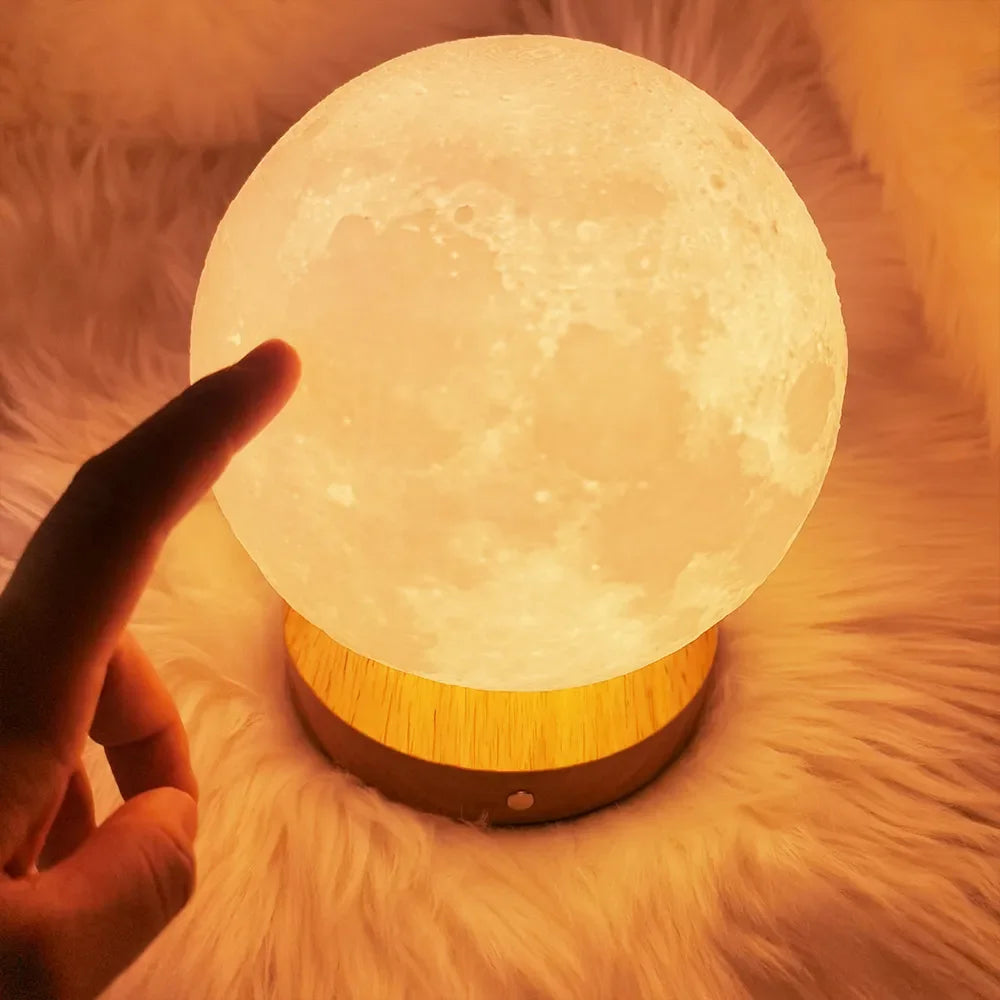 Creative 3D Moon Night Lamp Control 3 Colors Wire Led Desktop Lamp Lunar Night Light for Bedroom Decoration Birthday Gifts