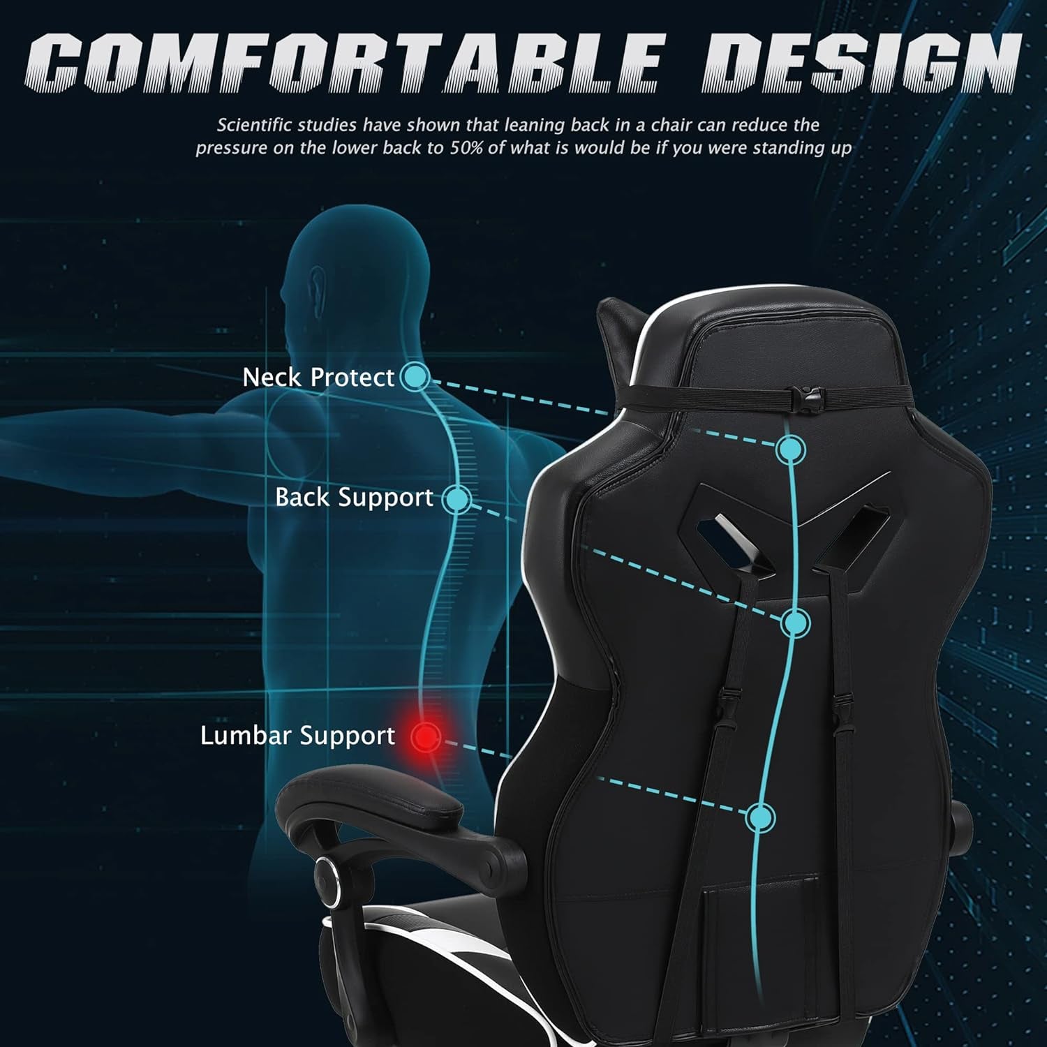 Gaming Chairs for Adults Black Recliner Computer Chair with Footrest Ergonomic PC Gaming Chair with Massage High Back Chair for Gaming Big and Tall Gamer Chair Large Computer Gaming Chair