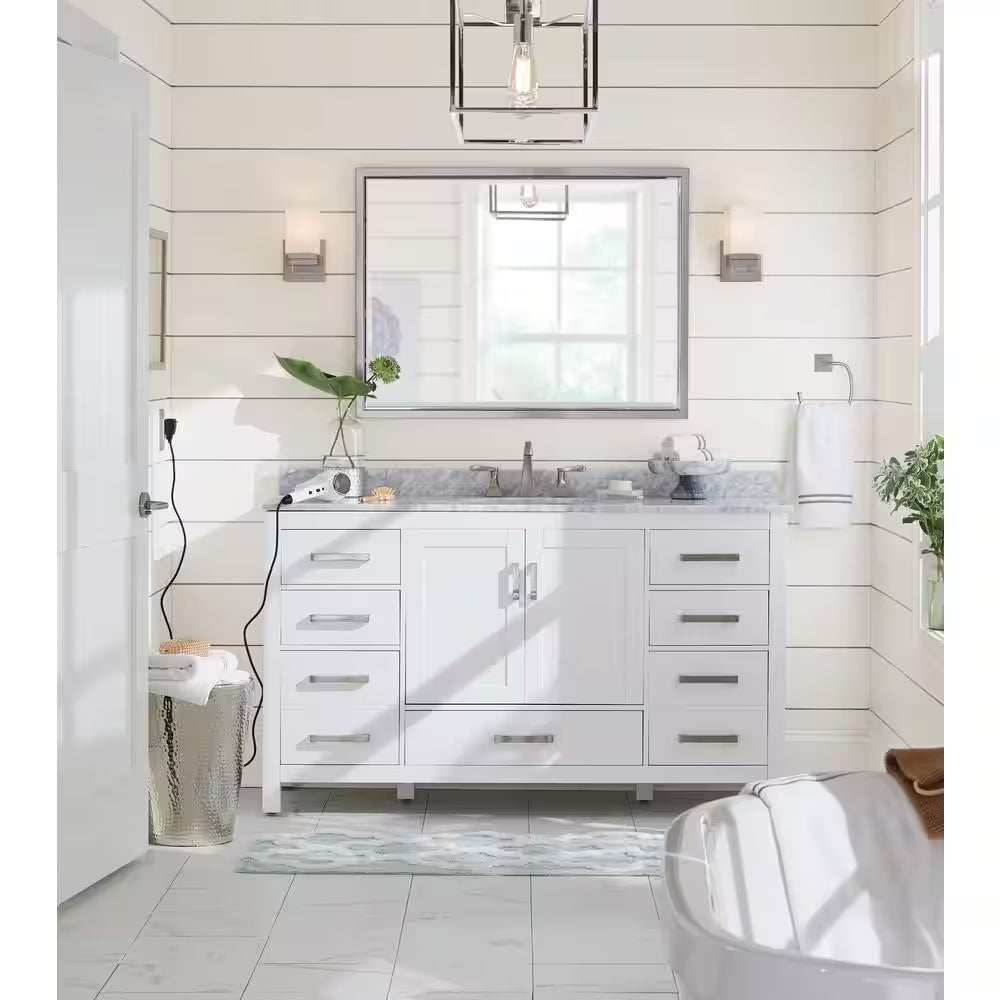 Sheffield 60 In. W X 22 In. D X 35 In. H Single Bath Vanity in White with White Carrara Marble Top