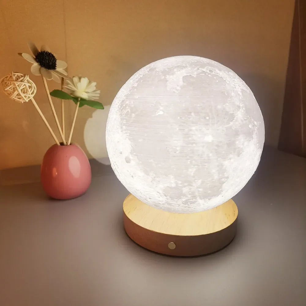 Creative 3D Moon Night Lamp Control 3 Colors Wire Led Desktop Lamp Lunar Night Light for Bedroom Decoration Birthday Gifts