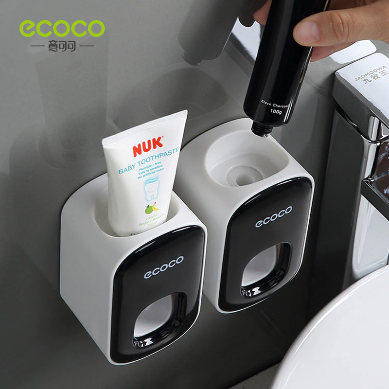 ECOCO Automatic Toothpaste Dispenser Wall Mount Bathroom Bathroom Accessories Waterproof Toothpaste Squeezer Toothbrush Holder