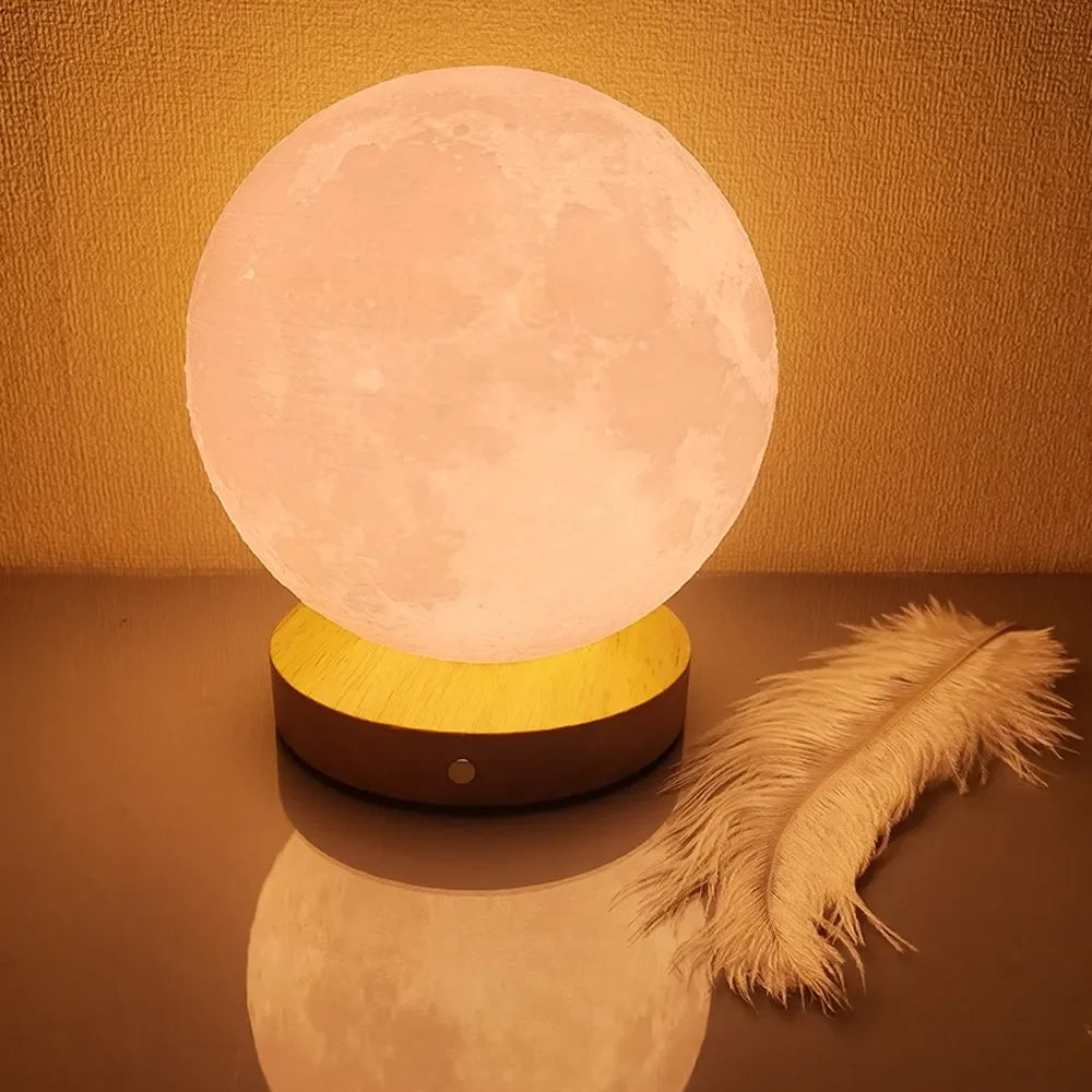 Creative 3D Moon Night Lamp Control 3 Colors Wire Led Desktop Lamp Lunar Night Light for Bedroom Decoration Birthday Gifts