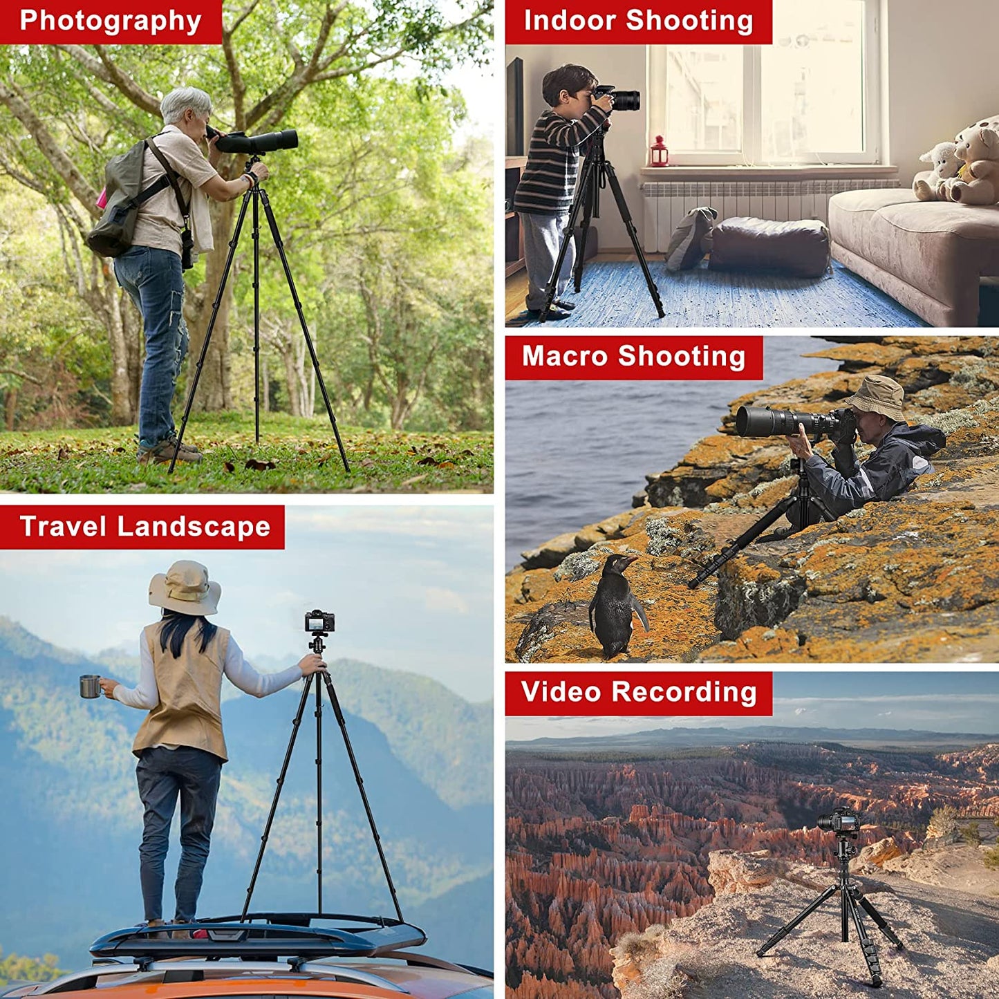 Tripod for Camera, 81" Camera Tripod Stand, 83 Inches DSLR Tripods & Monopods, Heavy Duty Travel Tripod for Binoculars Laser Level Spotting Scope Telescope, Professional Complete Tripod Units