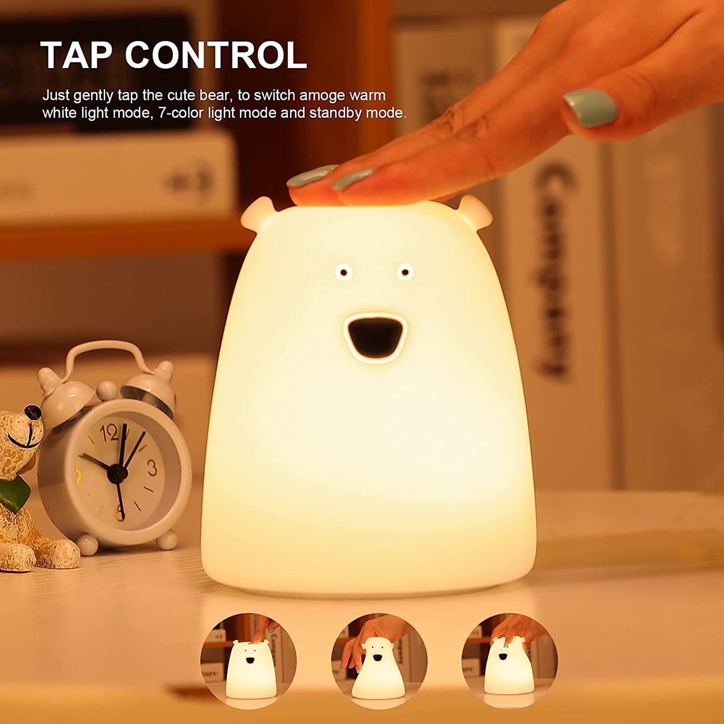 Night Light for Kids, Cute Night Lamp Battery Powered Night Light for Kids Silicone Soft LED Nightlights, Baby Nursery Squishy Light Birthday Gifts for Girls and Boys(Little Bear)