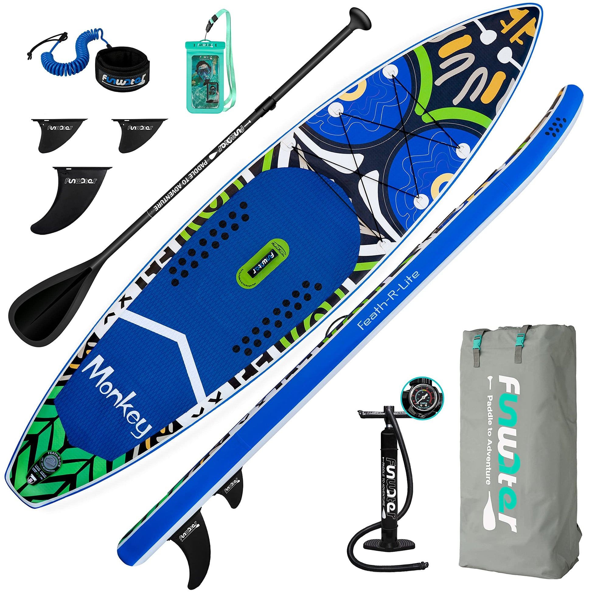 [US Direct]  Inflatable Stand up Paddle Board Surfboard Complete Paddleboard Accessories Adjustable Paddle, Pump, ISUP Travel Backpack, Leash, Waterproof Bag, Adult Paddle Board SUPFR02A