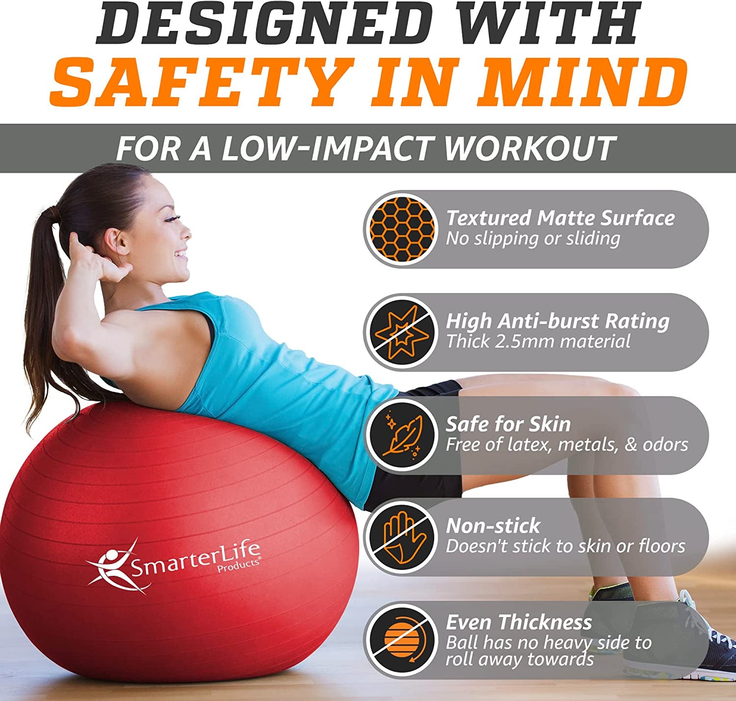 Exercise Ball for Yoga, Balance, Stability - Fitness, Pilates, Birthing, Therapy, Office Ball Chair, Flexible Seating - anti Burst, Non Slip, PRO Workout Guide by