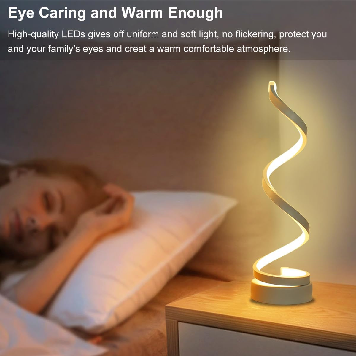 Modern Table Lamp Set of 2, Dimmable Spiral Table Lamps for Nightstand, 12W LED Desk Lamp 3 Color 10 Brightness Level Bedside Lamps Desk Light Office Lamp for Bedroom, Living Room (White)