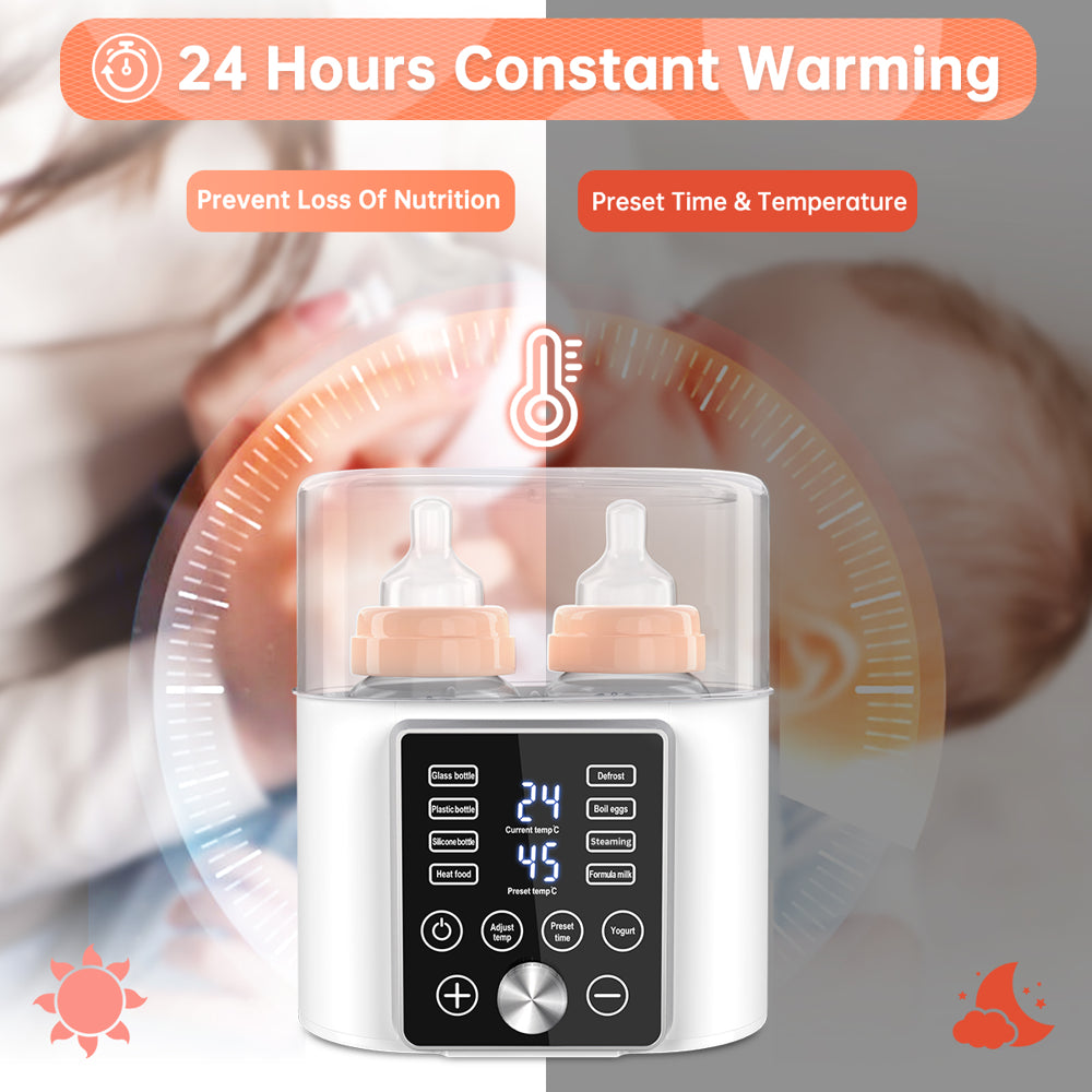 6-In-1 Bottle Warmer, Fast Baby Bottle Sterilizer Babies Food Heater & Defrost Bpa-Free, Double Fast Milk Warmer with Twins, LCD Display, Timer & 24H Temperature Control for Breastmilk & Formula