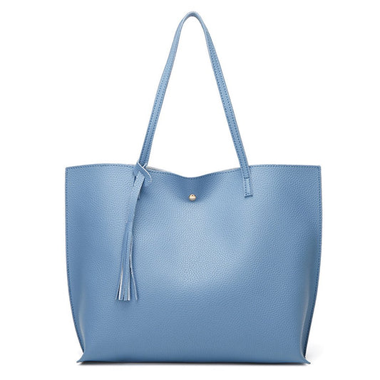 Tassel Tote Leather Bag for Women, Ladies Large Capacity Fashion Shoulder Handbag Bag Purses Satchel Messenger Bags for Woman Work Shopping - Light Blue