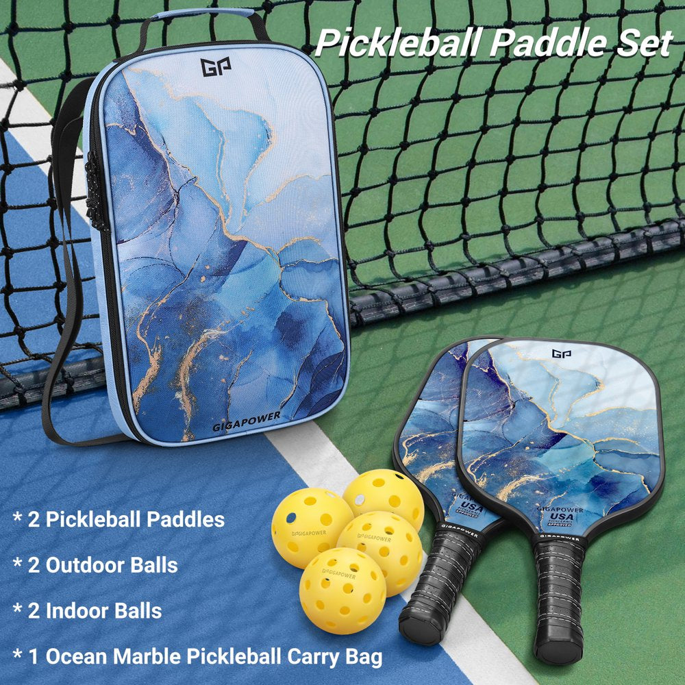 Pickleball Paddles Set of 2, USAPA Approved Graphite Carbon Face with Polypropylene Honeycomb Core Pickleball Paddle Set, Lightweight Pickleball Rackets for Women Men, Glittering Marble